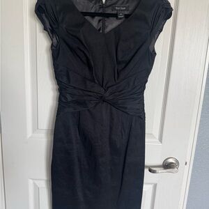 White House Black Market Black Pleated Wrap Midi Dress